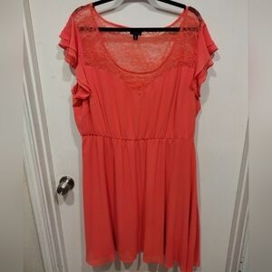 Torrid Chiffon & Lace Flutter Sleeve Skater Midi Dress Sz 3X-Event Wedding Guest